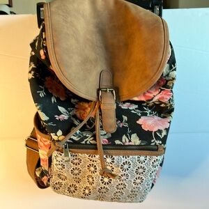 Women’s backpack or purse, floral and lace design